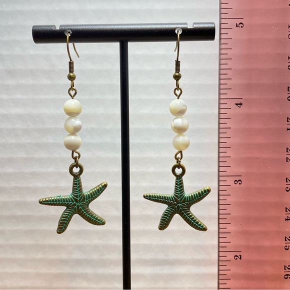 Handmade Starfish & Beaded Earrings - Picture 2 of 2